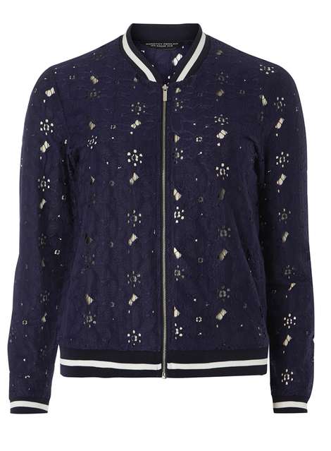 Navy floral lace bomber